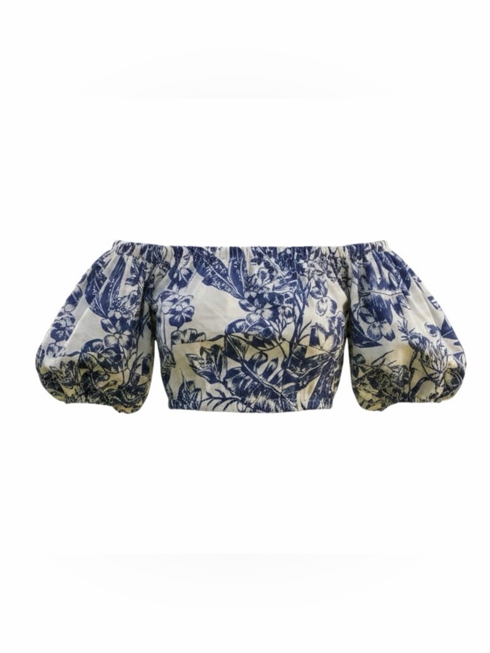 Abercrombie & Fitch Navy and White Floral Strapless Crop Top